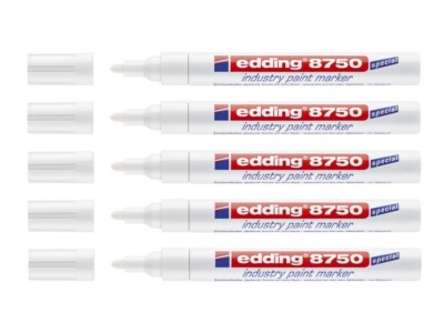 5x Edding Marker Industriemarker 8750 Lackmarker Permanent industry 2-4 mm weiß