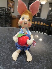 8" Vintage 1995 Annalee Rabbit Bunny Apple Country Doll - Made in USA