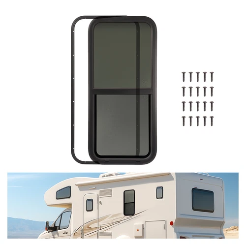 18" W X 40" H Vertical Slider RV Window W/ Screen For RV Trailer Camper Black