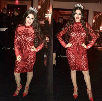Sequin red mesh dress size large | eBay