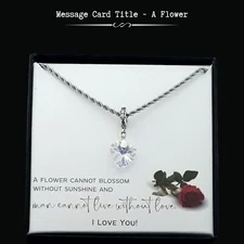For My Wife/Soulmate -  Brilliant Transparent Heart Charm Necklace- Message Card