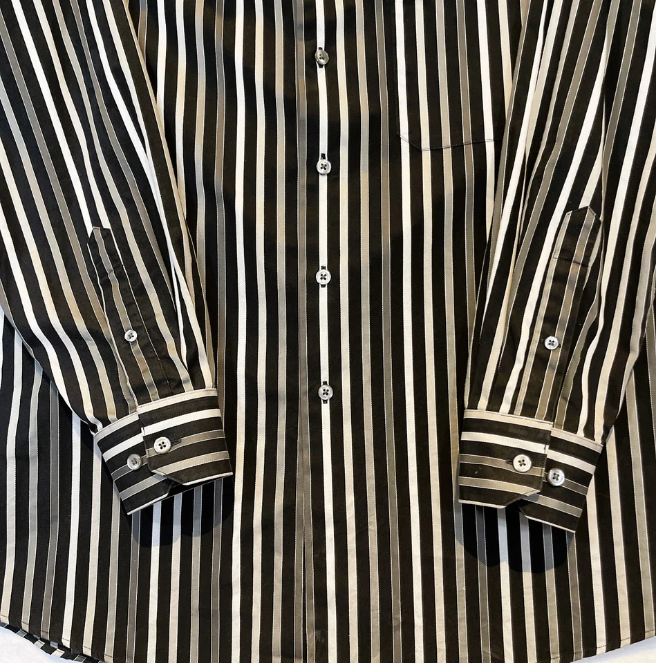 Paul Fredrick Men's Sport Shirt Black White Gray Sz M Long Sleeve Cotton - Image 2 of 4