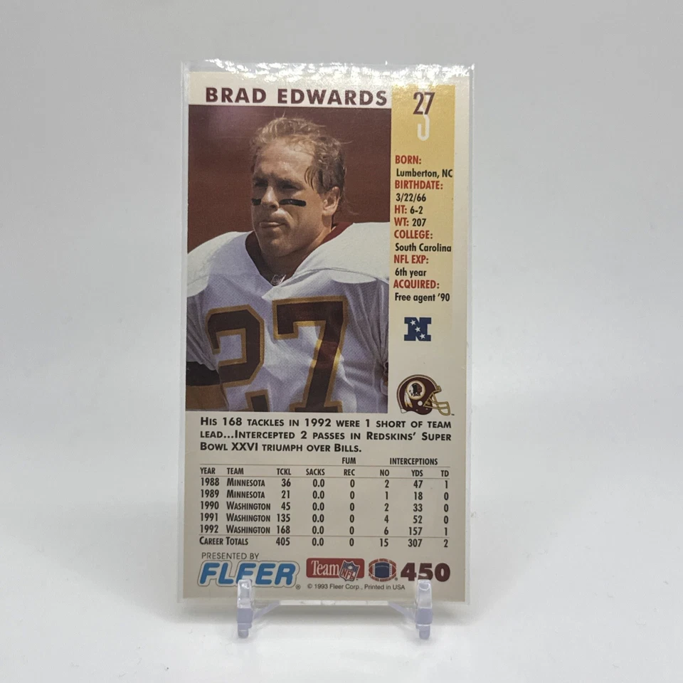 1993 Fleer GameDay #450 Brad Edwards - Image 2 of 2