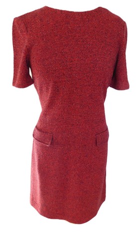 Abito Amina Rubinacci Rifugio Orizzontale Tweed Rosso Navy Maglia Cambio USA 10 IT 46 - Foto 2 di 15