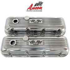 Big Block Chevy 468 Polished Valve Covers Finned With Flag Logo - Ansen Usa