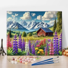 Paint by Number for Adults Mountain Cabin Landscape DIY Canvas Wall Art Decor