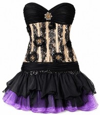 Jasz Couture Purple Black Retro 80s Lace Beaded Corset Tutu Prom Dress Sz 0 New
