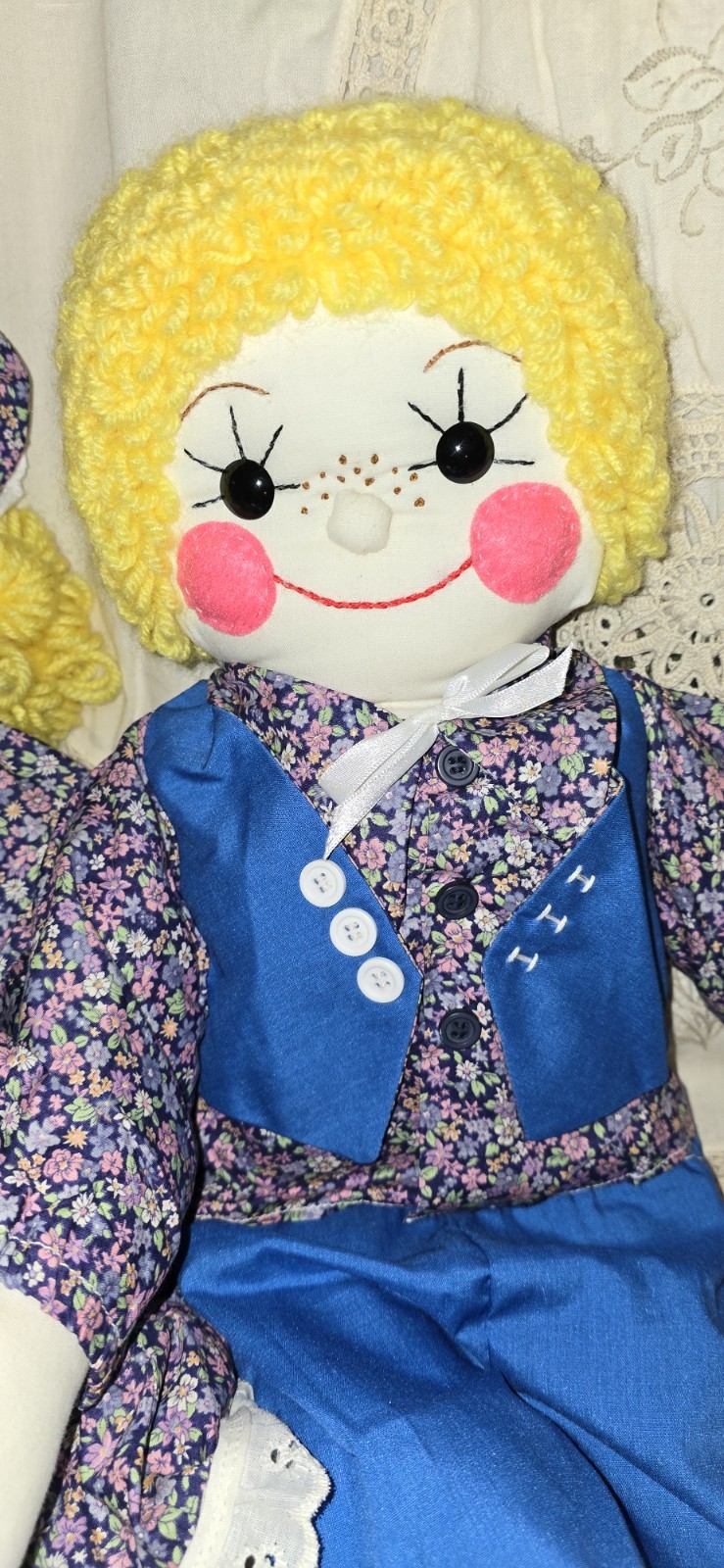 Vintage 80's Little Boy Blue & Goldilocks Cloth Rag Dolls matching set folk