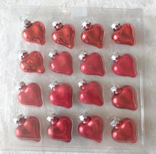 NOS Petite 1 Inch Red Heart Glass Ornaments 16 Piece Set