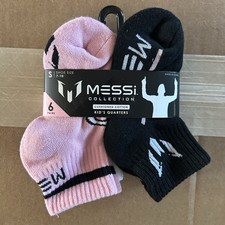 Messi Collection Kids Quarter Socks 6 Pairs Cushioned Cotton Size 7-10