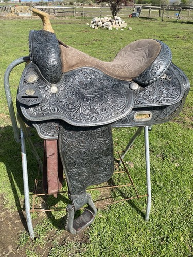 Unique used 16" Circle Y Western equitation saddle pewter w/silver trim US made