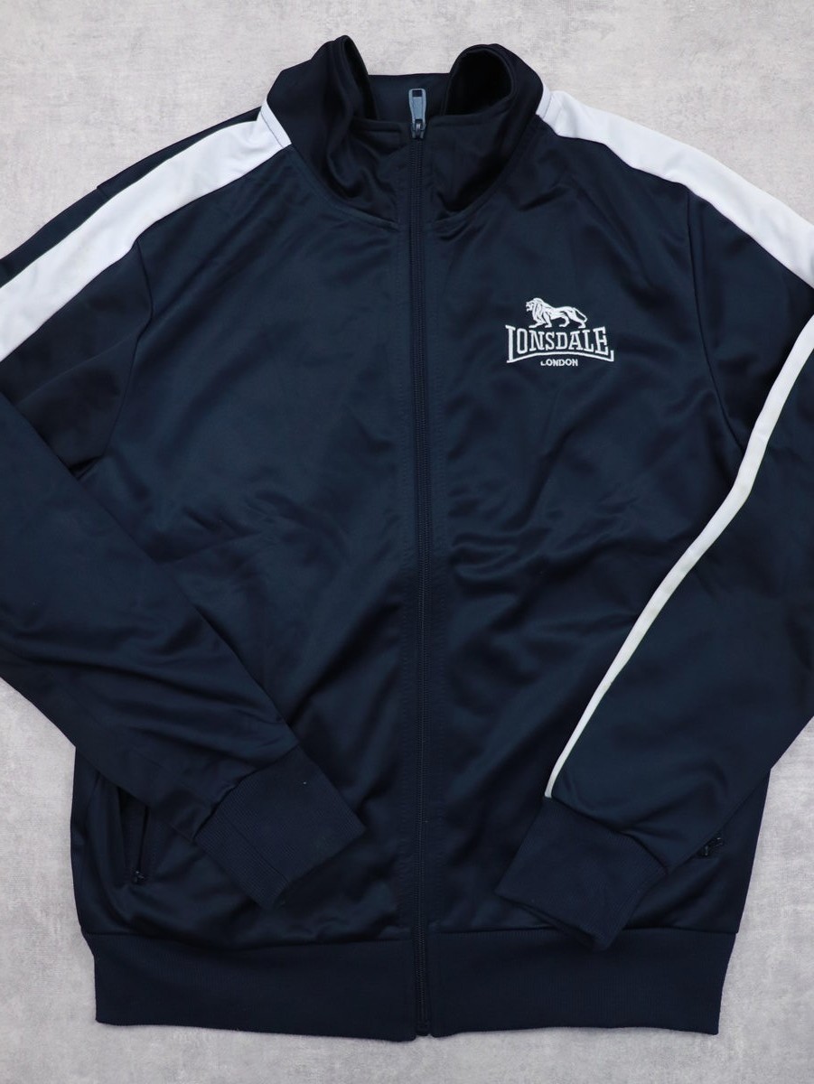 Lonsdale Track Jacket Mens Medium Full Zip Gym Training Coat, Navy Blue