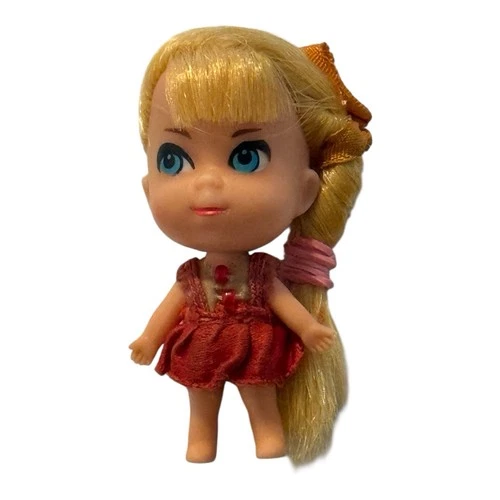 Vintage Mattel 1966 Liddle Kiddle Locket Lorna 2" Doll Original Dress & Hairbow