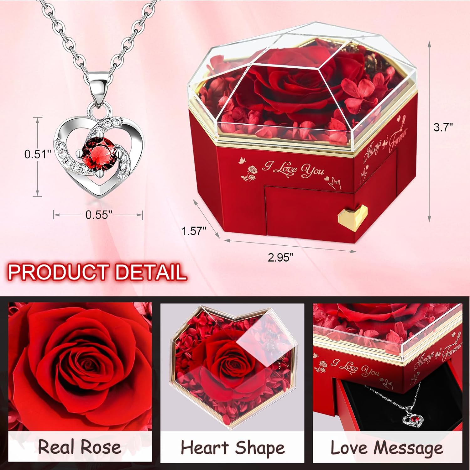 Real Preserved Rose and Necklace Gifts Set for Mom Wife Girlfriends – Anniversar