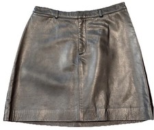 Ralph Lauren Purple Label Skirt Womens 6 Pewter Leather Mini Pencil Lined USA