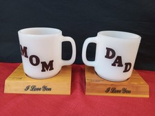 Vintage Mom Dad zestaw kubków do kawy - Drewniany stojak - Wildwood NJ Pamiątka - I love you