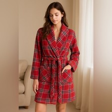 Victoria's Secret red plaid fleece robe cozy cottagecore lounge M L