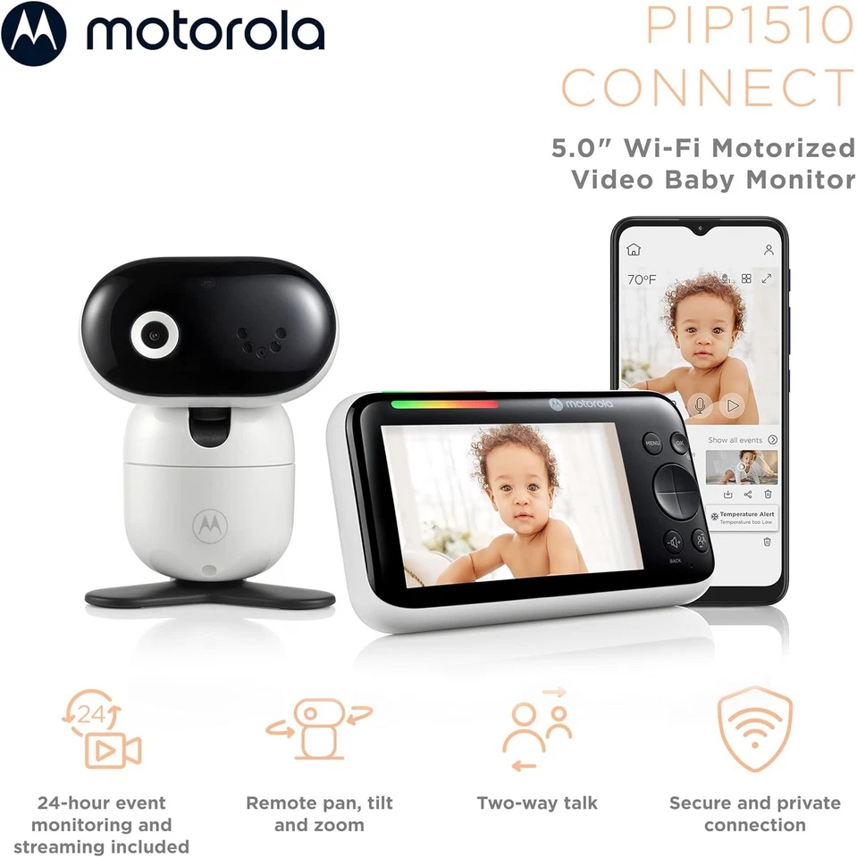 Motorola PIP1510 CONNECT 5.0" Wi-Fi Video Motorizado Monitor Bebé Muy Bueno Foto 2 de 4