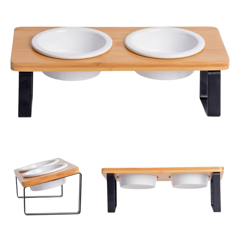 Futterstation Katzen Erhöht, Ergonomischer Erhöht, Fressnapf Keramik und Holz - Bild 3 von 4