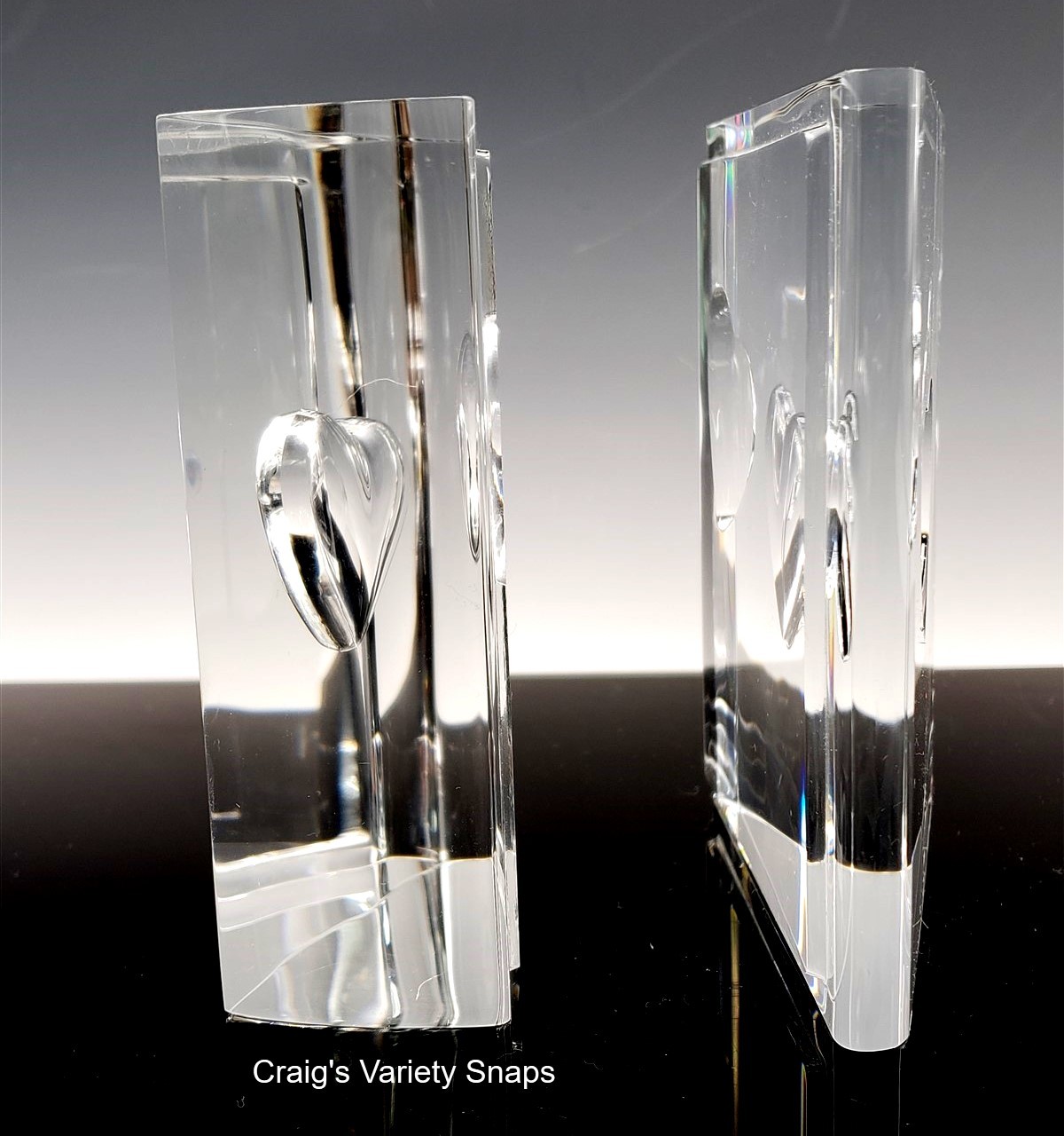 Steuben Glass Double Hearts Crystal Sculpture Bookends Paperweight Boxed USA