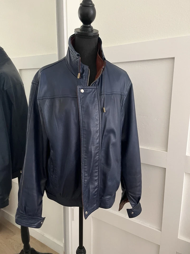 Vera Pelle 100% Italian Viscose Leather Blue W Brown Detail Sz 52 Made In Italy - Image 2 of 4