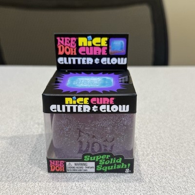 NeeDoh PURPLE Glitter & Glow Nice Cube Super Solid Squish Stress Reliever Squish