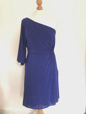 Coast Dress Off-Shoulder Zip Closure Size 12 Cobalt Blue Wrap Style Stretch VGC