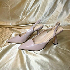 Coutgo Beige Faux Leather Slingback Pointed Toe Block Heel Pumps US 7.5 NIB