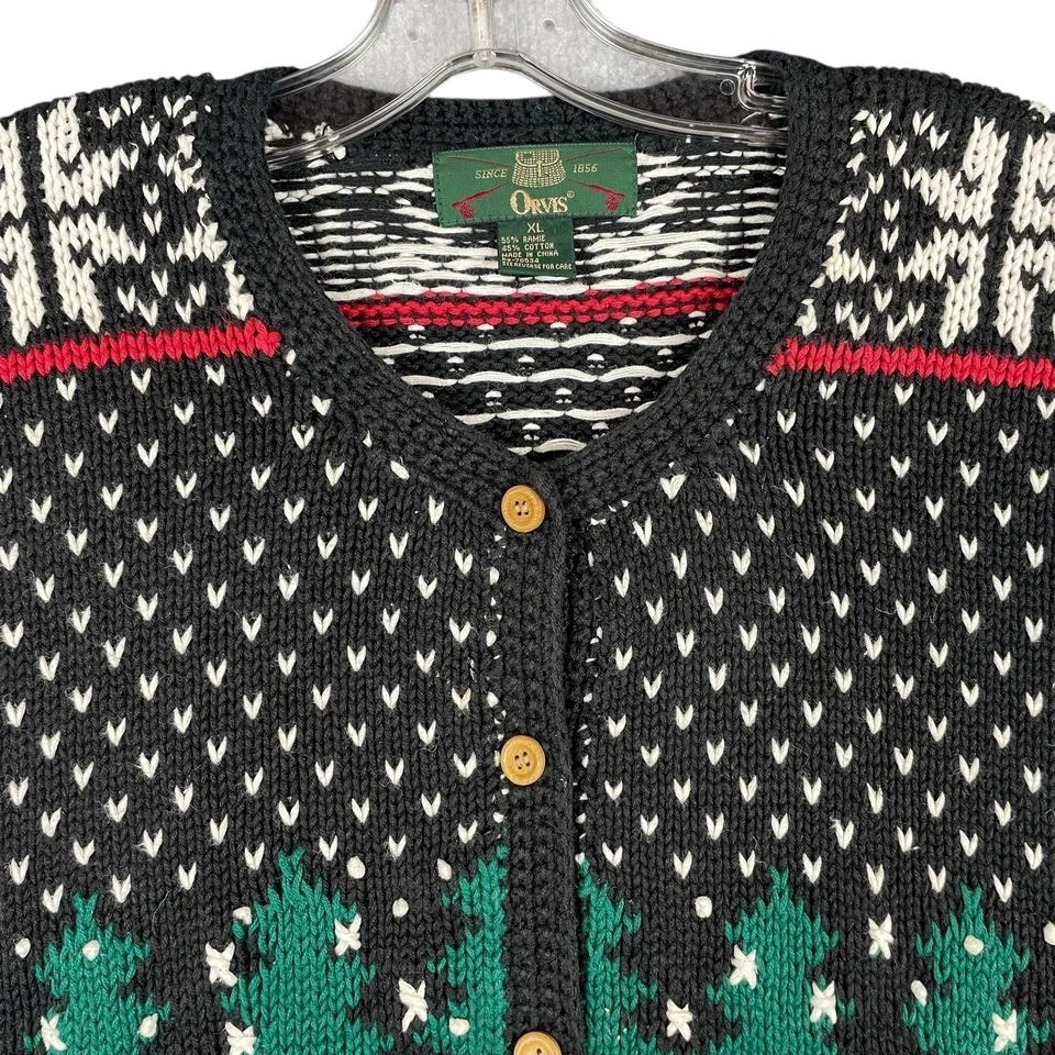 Cardigã Orvis Chunky Holiday suéter feminino XL Natal alce ramie mistura pesado - Imagem 3 de 4