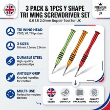 3 Pack  & 1pcs Y Shape Tri Wing Screwdriver Set 0.6 1.5 2.0mm Repair Tool UK