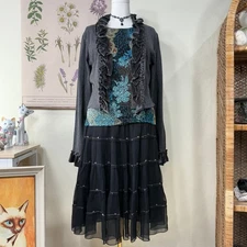 Y2k Blue Floral Paisley Slinky Stretch Sleeveless Top Whimsigoth Fairy Grunge L