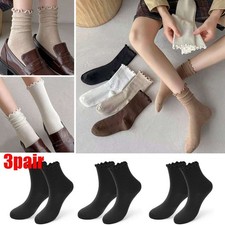 3Pair Women's Ruffle Socks Casual Breathable Knit Cotton Soft Frilly Crew Socks