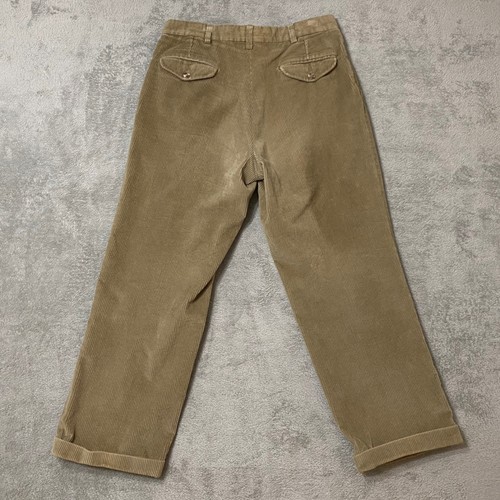 Vintage LL Bean Mens Corduroy Pants 32x27 Beige Pleated Cuffed Jumbo Corduroy - Picture 3 of 7