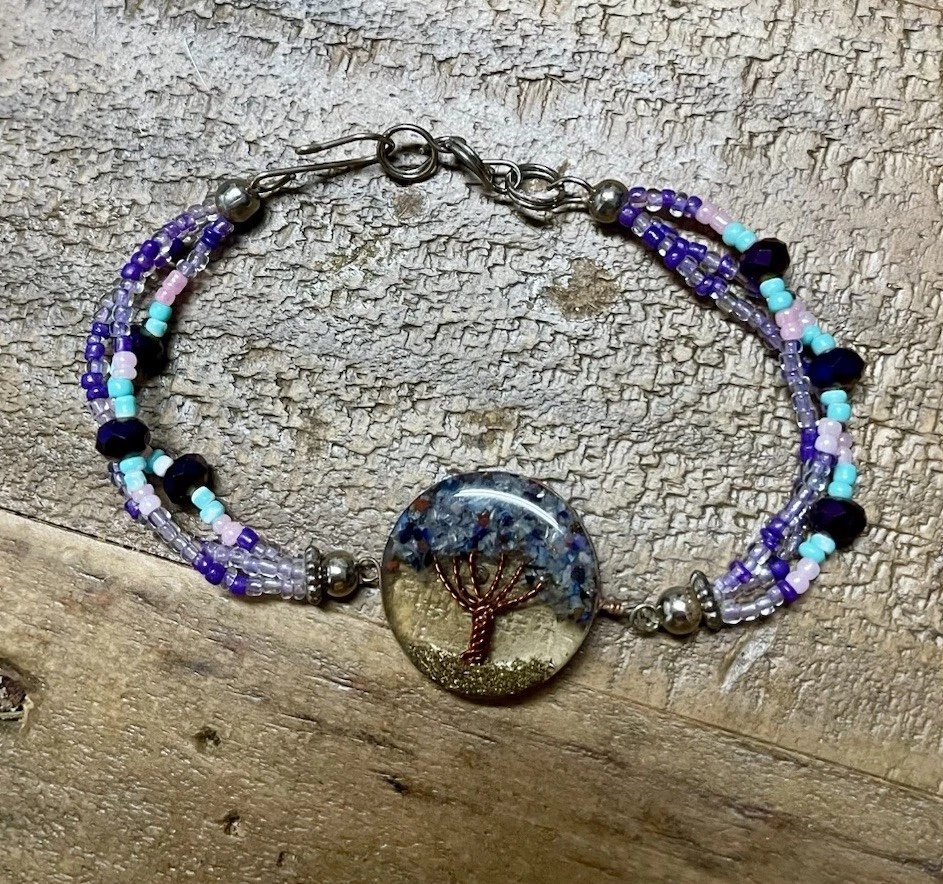 Pulsera de Resina Árbol de la Vida Hecha a Mano - Púrpura Multi-Hebra Semilla Cuentas Boho Joyería Foto 2 de 4