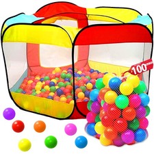 Kids Pop Up Ball Pit Play Tent - Indoor Outdoor Toddler Baby Playpen W/ 100 Ball