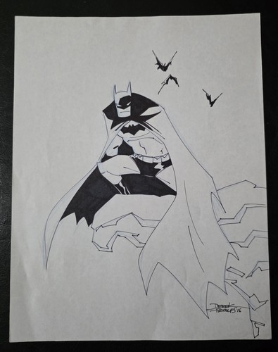 Derek Fridolfs Original Hand Drawn Ink Sketch Art Batman Signed 8.5"×11"