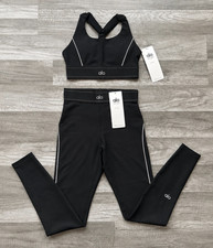 Alo Yoga Airlift Suit Up Bra and Leggings Set Black and White Size Small