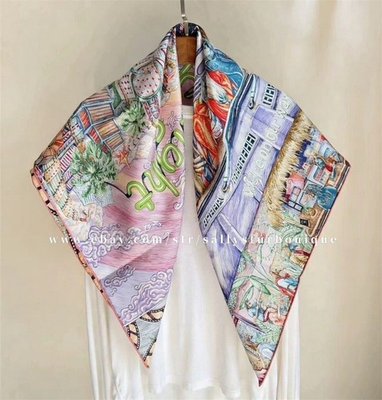 #ad 2026 Sallys Boutique 18 Momme Heavy Twill Silk Wrap Scarf City Print Shawl 35quot; $49.99