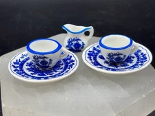 Reutter Porcelain Serving Set Blue Onion Germany Dollhouse Miniature Plates Tea
