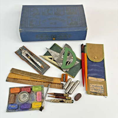 Vintage THE INVENTORS BOX Student Drafting Art Box Leatherette Nov. Co Prov. RI