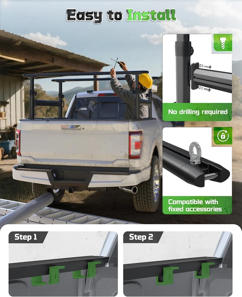 Cama portaescaleras ajustable para camioneta pickup 800 lb de capacidad, aluminio, trabajo pesado Foto 4 de 4