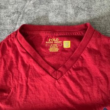 Polo Ralph Lauren Red V-Neck T-Shirt Men s Large Classic Pony Logo Cotton Tee
