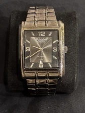 Gruen Precision Watch Mens 35mm Rectangular Black Date Stretch Band New Battery