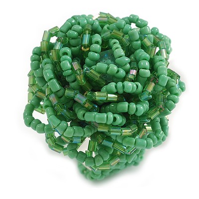 40 mm Durchmesser / Mintgrüner Glasperlen Lagenlook Blume Flex Ring / Größe M/L