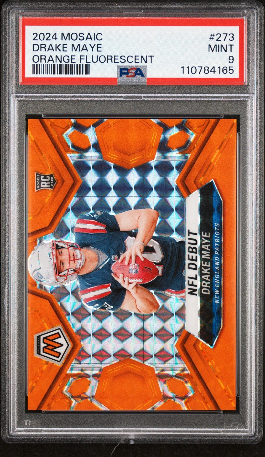 2024 Drake Maye Mosaic Orange Fluorescent NFL Debut SP /25 PSA 9 Patriots Rookie