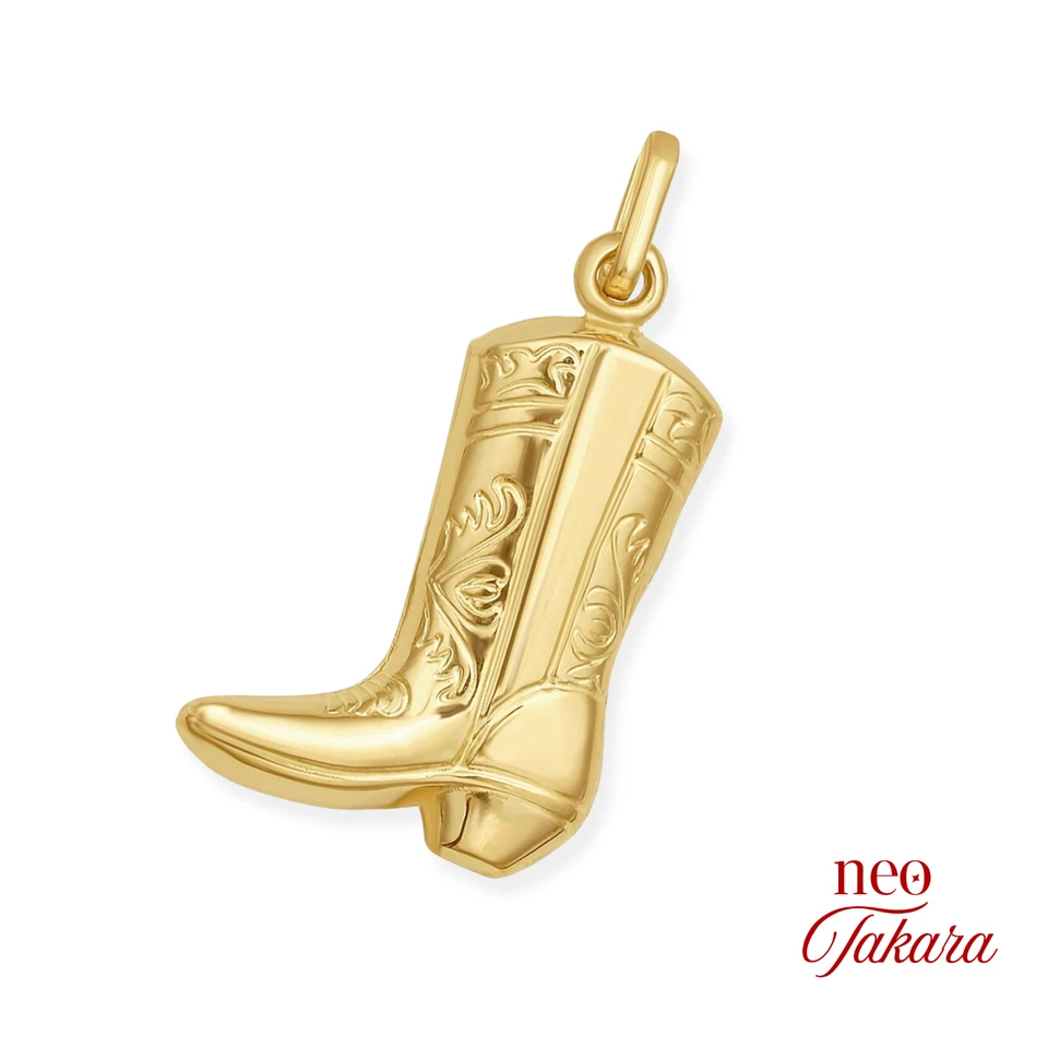 Berloque pingente de sapato de bota de caubói ouro amarelo sólido 14 quilates estilo ocidental - Unissex - Imagem 2 de 2