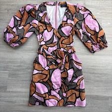 MinkPink Women’s Abstract Print Belted Zip Front Mini Dress XS