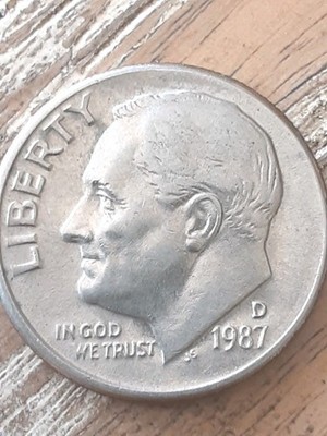 1987-D Roosevelt Dime Rare Full Bands AU BROAD-STRUCK Obverse and Reverse Coin