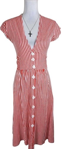 Zara ~Woman Size S~ White/Red Striped Midi Shirt Button Front Dress Belted. - Picture 7 of 12
