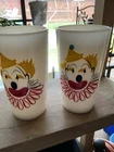 VINTAGE 1950'S HAZEL ATLAS CLOWN FACE MILK GLASS DRINK TUMBLER - 5" TALL